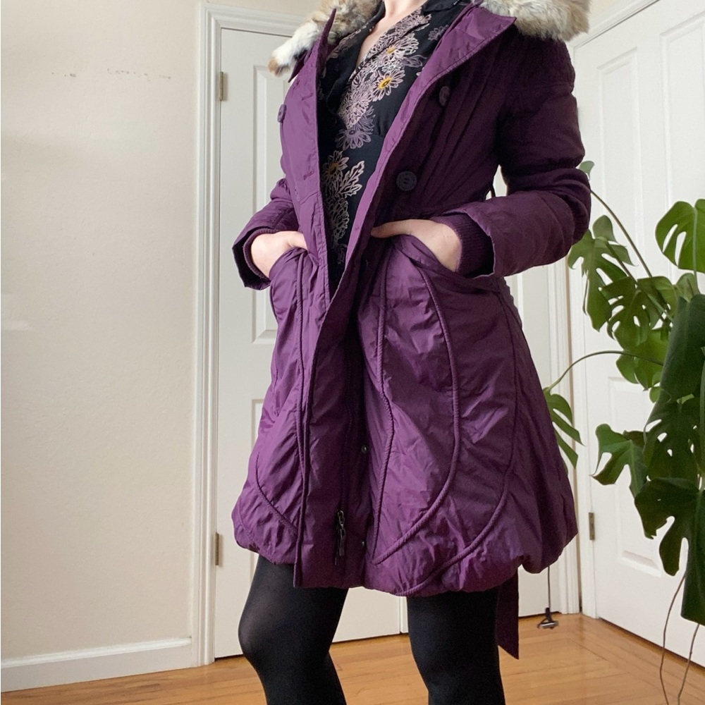 Women's Purple Fur-Trimmed Coat - Picture 5 of 13